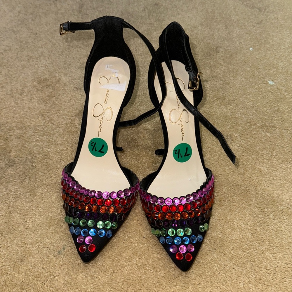 Jessica Simpson colorful gem rhinestone heels